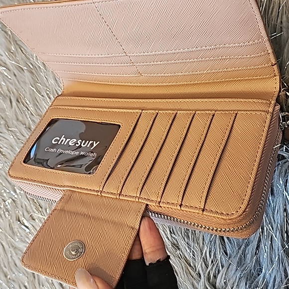 Chresury cash envelope wallet in beige blush. - Picture 3 of 6